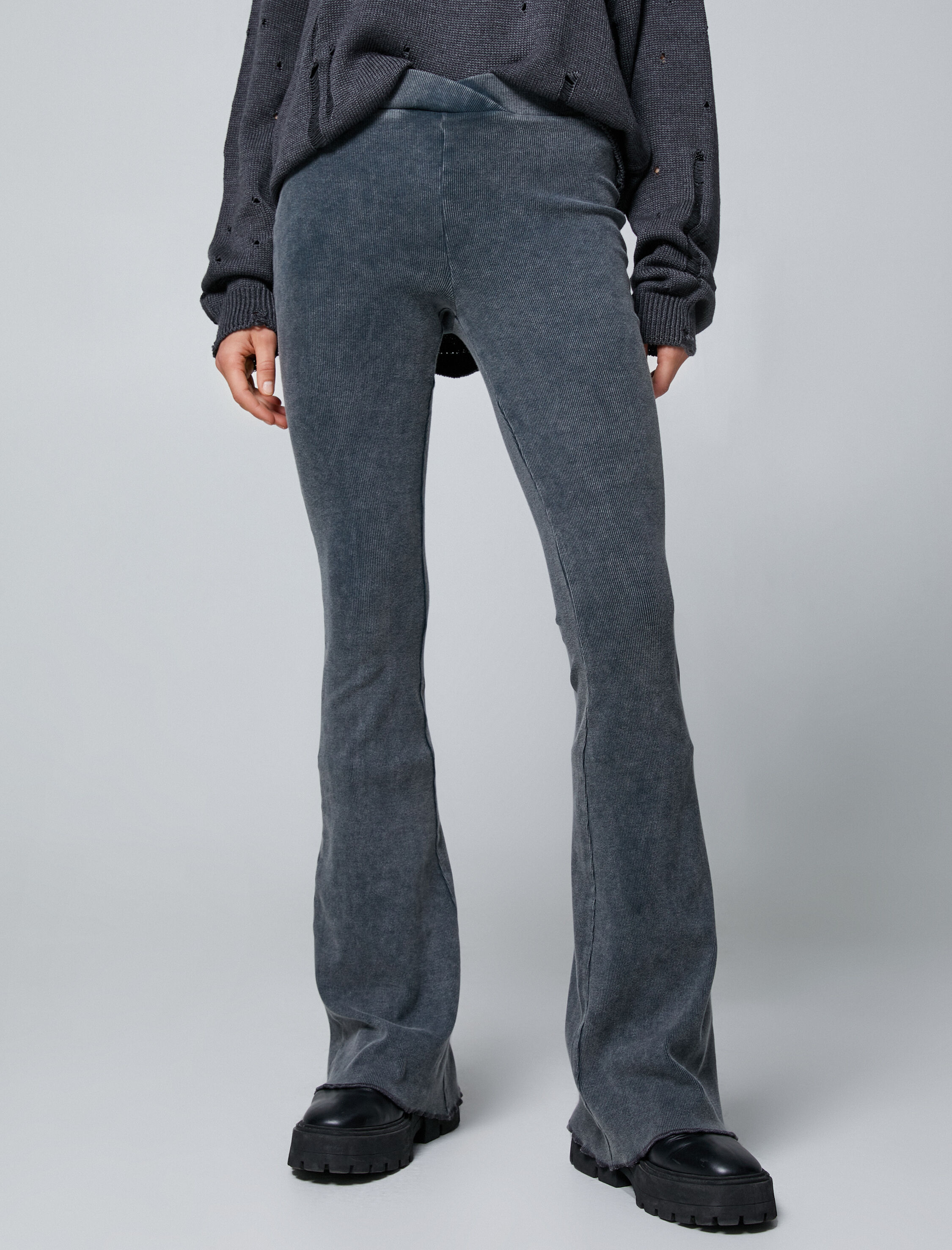   İspanyol Paça Tayt Pantolon Beli Lastikli Fitilli