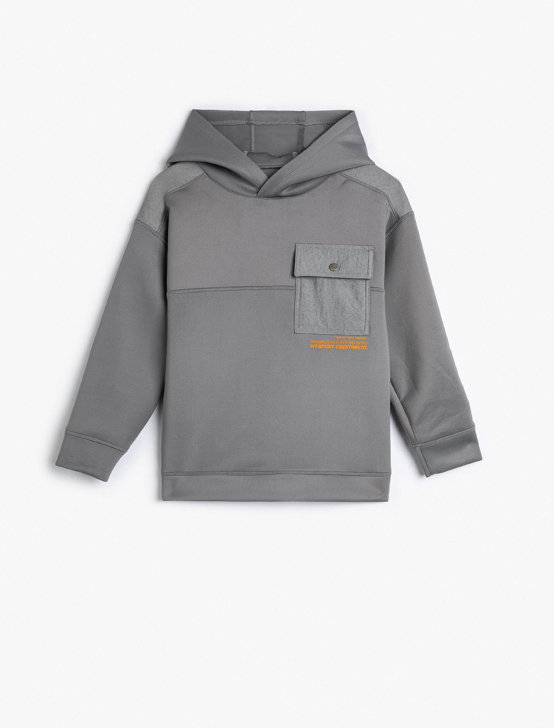  Erkek Çocuk Kapşonlu Sweatshirt Kapaklı Cep Detaylı Uzun Kollu