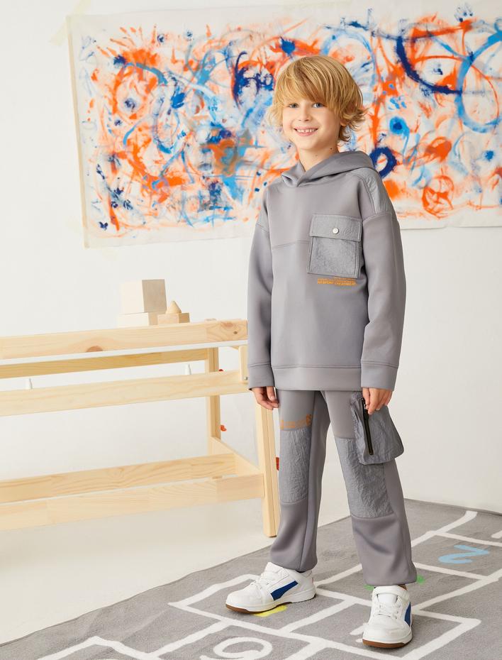 Erkek Çocuk Kapşonlu Sweatshirt Kapaklı Cep Detaylı Uzun Kollu