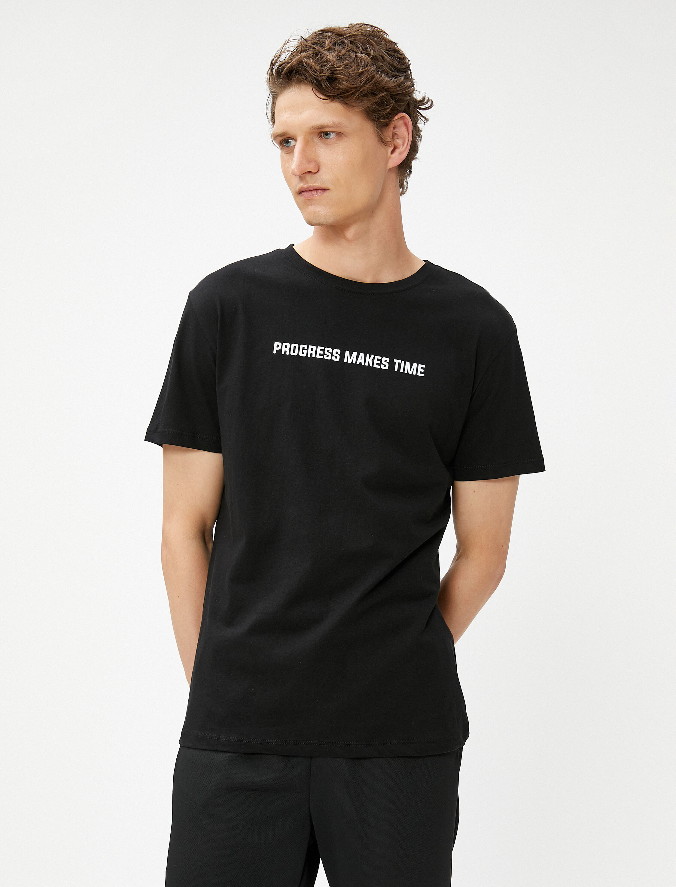   Spor Tişört Slogan Baskılı Bisiklet Yaka Pamuklu