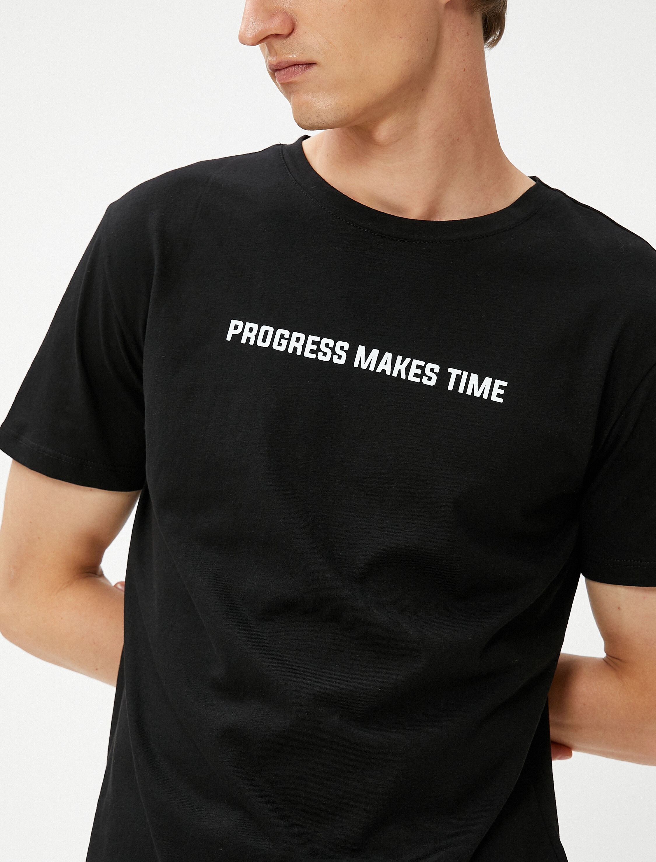   Spor Tişört Slogan Baskılı Bisiklet Yaka Pamuklu