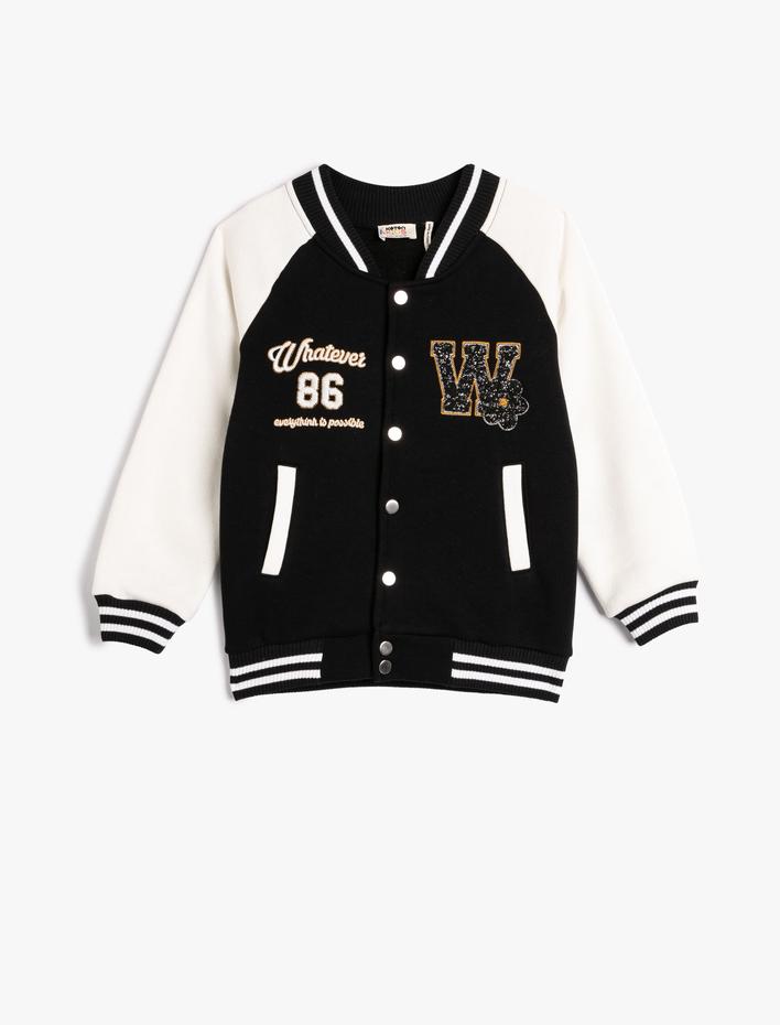 Kız Çocuk Kolej Ceket Aplike Detaylı Cepli Şardonlu Çizgili Kaşkorse Detaylı