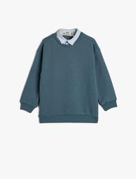 Sweatshirt Basic Gömlek Yaka Detaylı Uzun Kollu