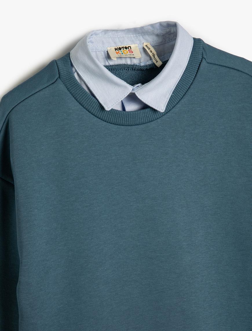  Erkek Çocuk Sweatshirt Basic Gömlek Yaka Detaylı Uzun Kollu