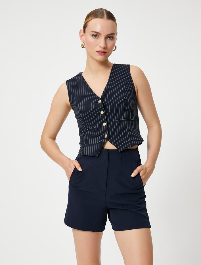  Mini Şort Yüksek Bel Dikiş Detaylı