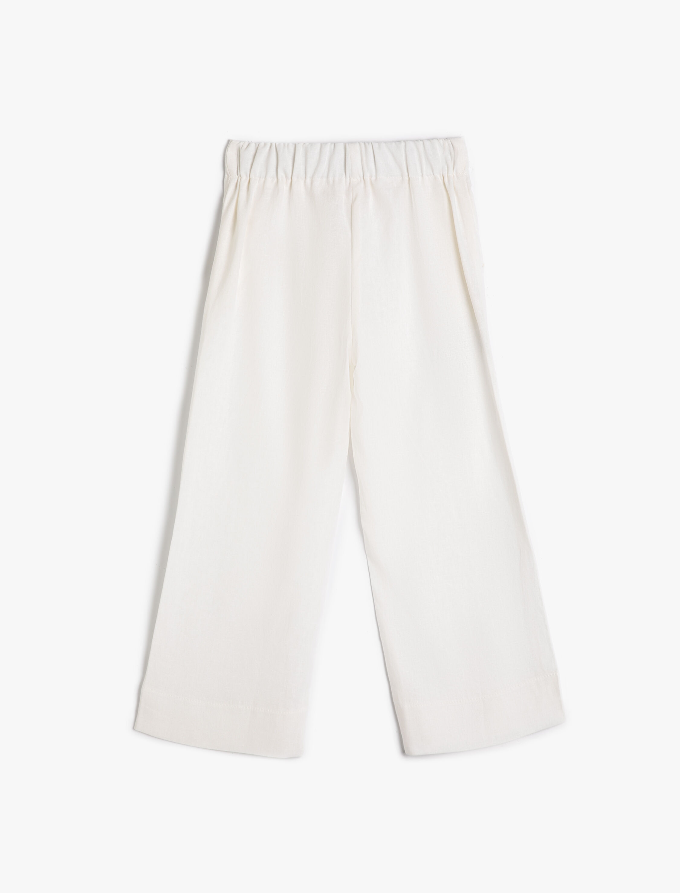  Kız Çocuk Keten Pantolon Bol Paça  Beli Lastikli Cepli