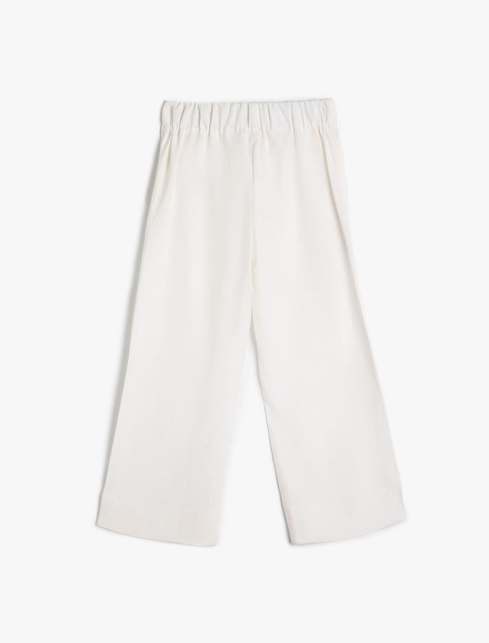 Kız Çocuk Keten Pantolon Bol Paça  Beli Lastikli Cepli