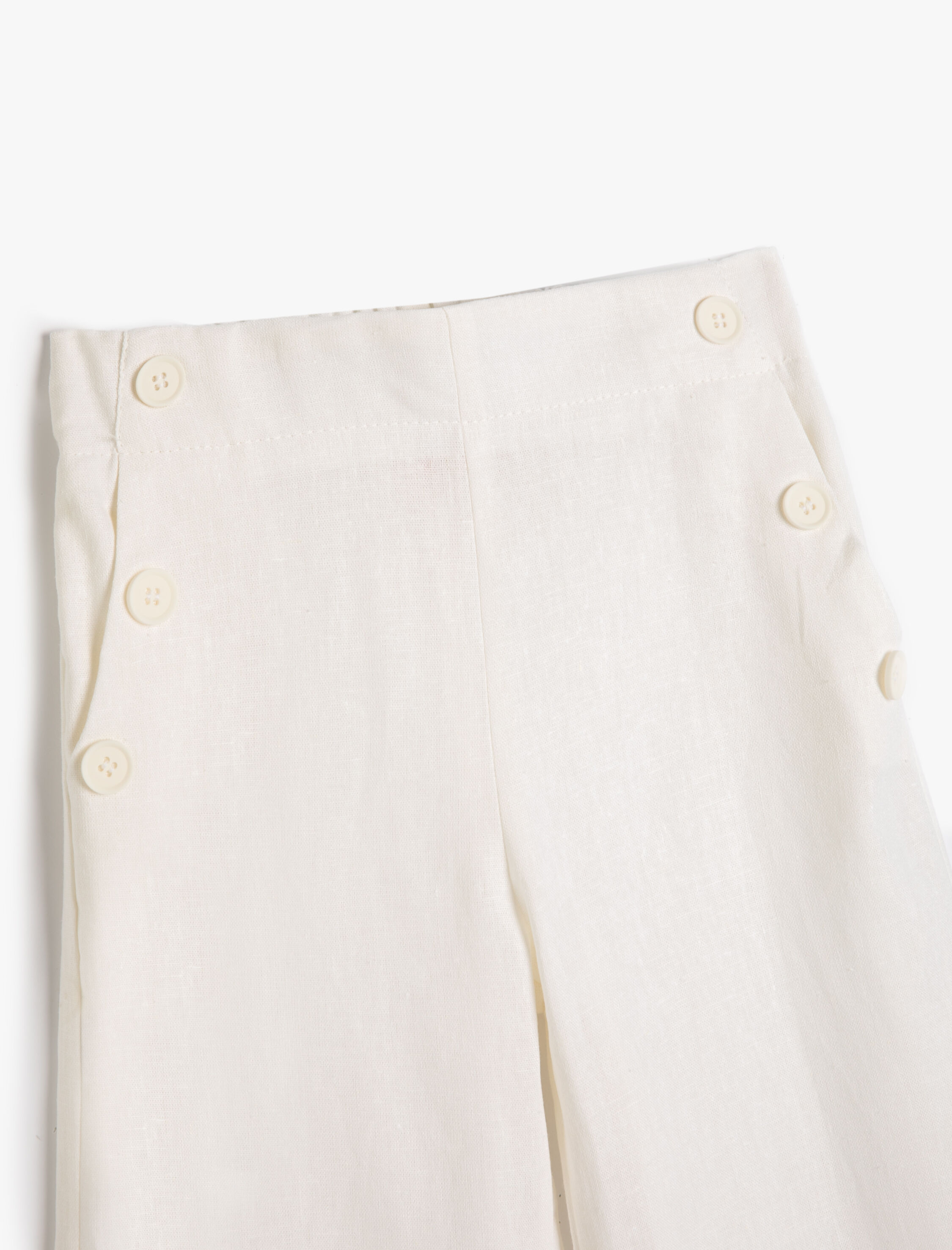  Kız Çocuk Keten Pantolon Bol Paça  Beli Lastikli Cepli