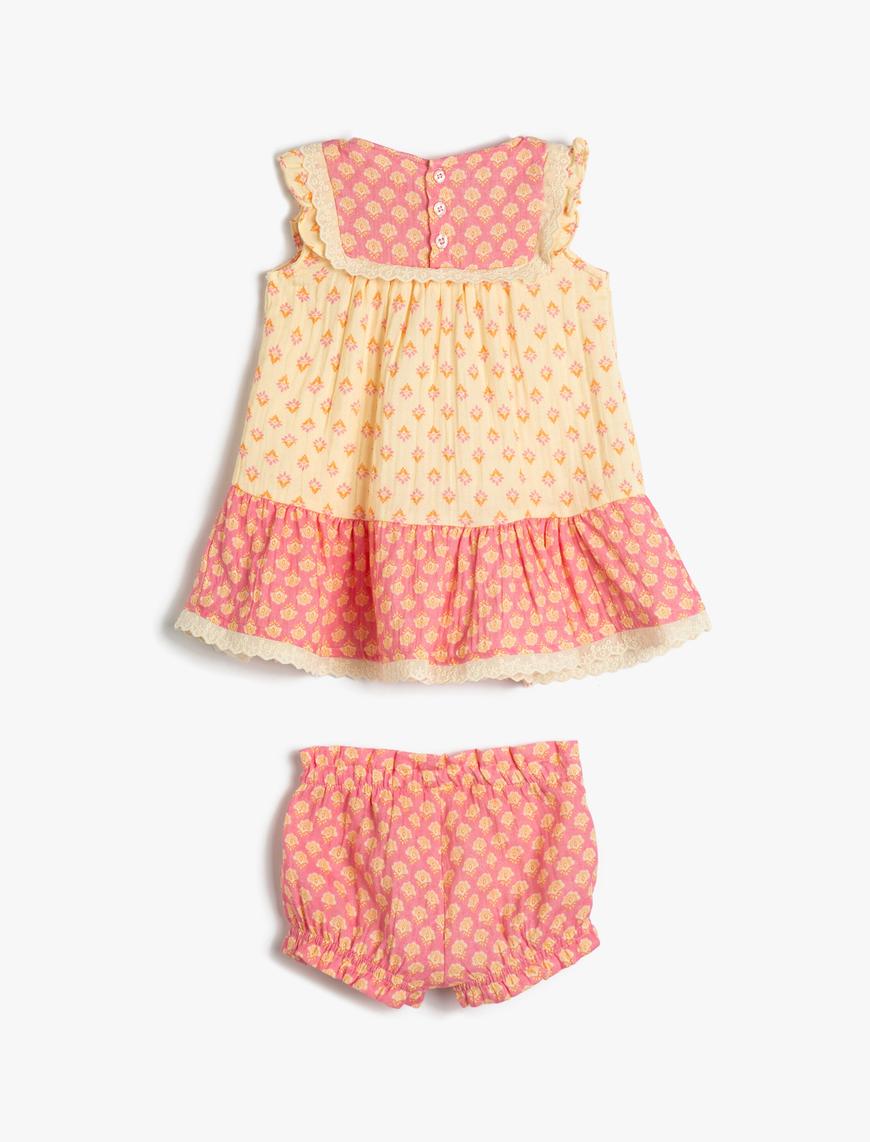  Kız Bebek Elbise Kolsuz Fırfırlı Uyumlu Şort Detaylı 2'li Pamuklu