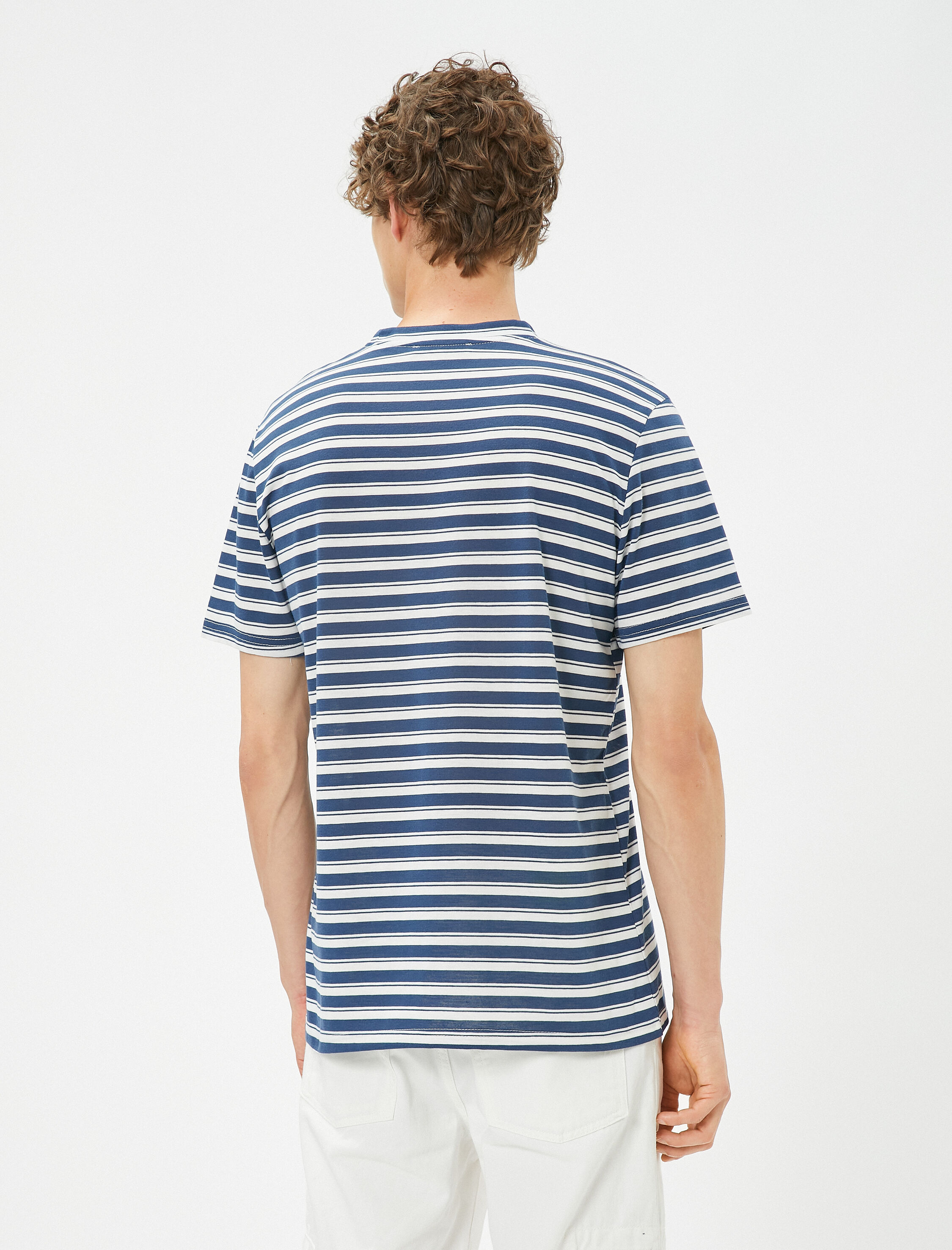   Basic Çizgili Tişört Bisiklet Yaka Kısa Kollu Viskon Karışımlı