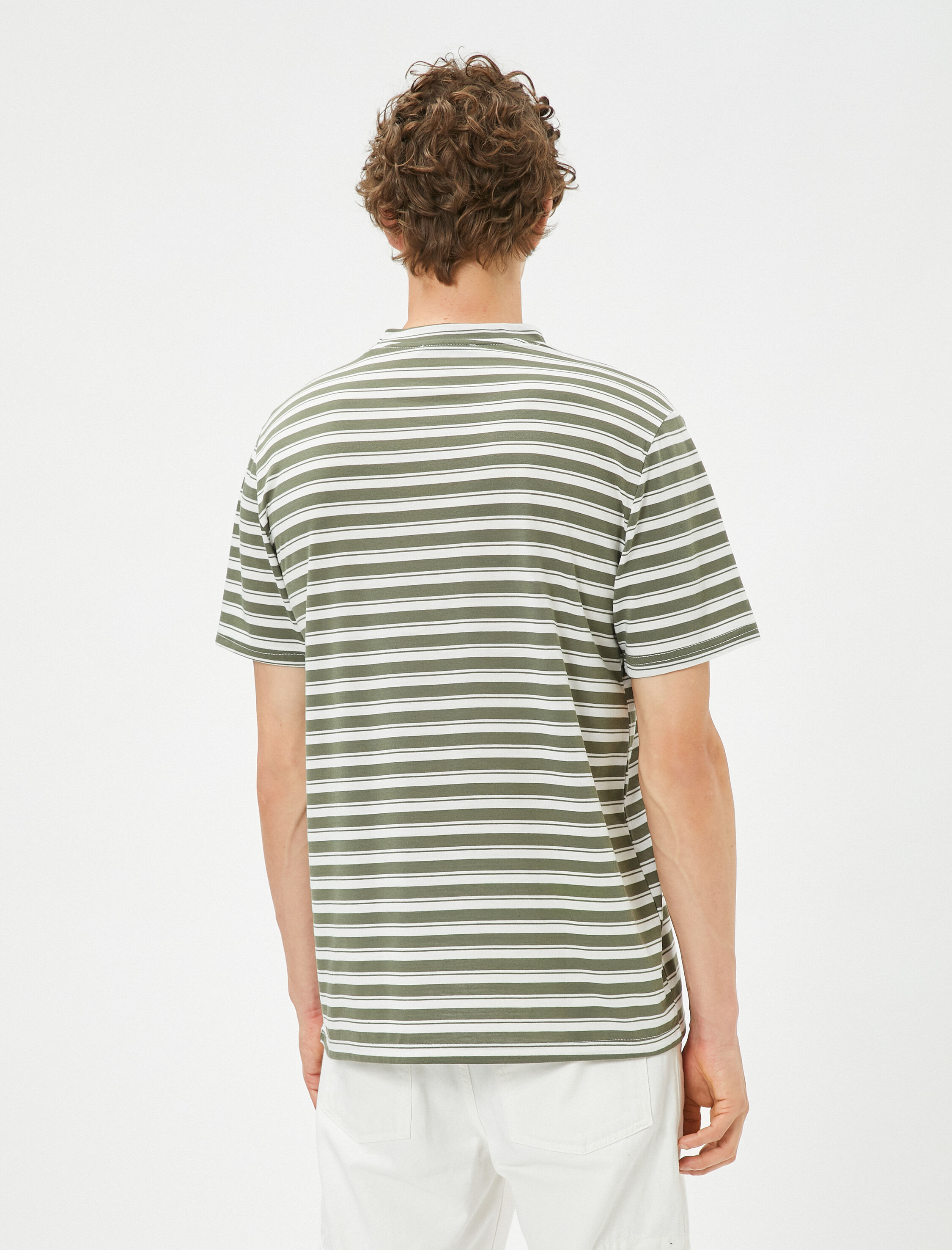   Basic Çizgili Tişört Bisiklet Yaka Kısa Kollu Viskon Karışımlı