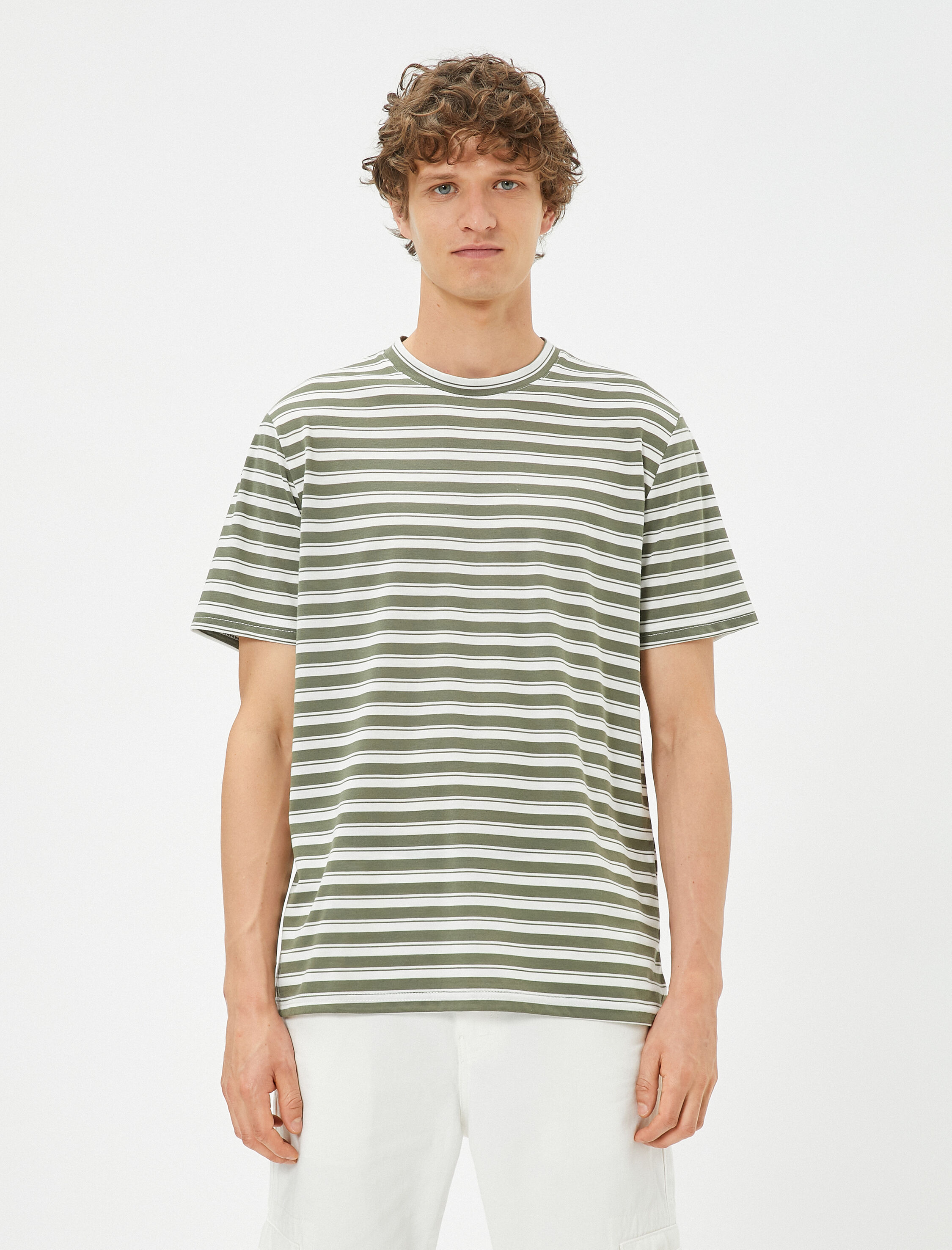   Basic Çizgili Tişört Bisiklet Yaka Kısa Kollu Viskon Karışımlı