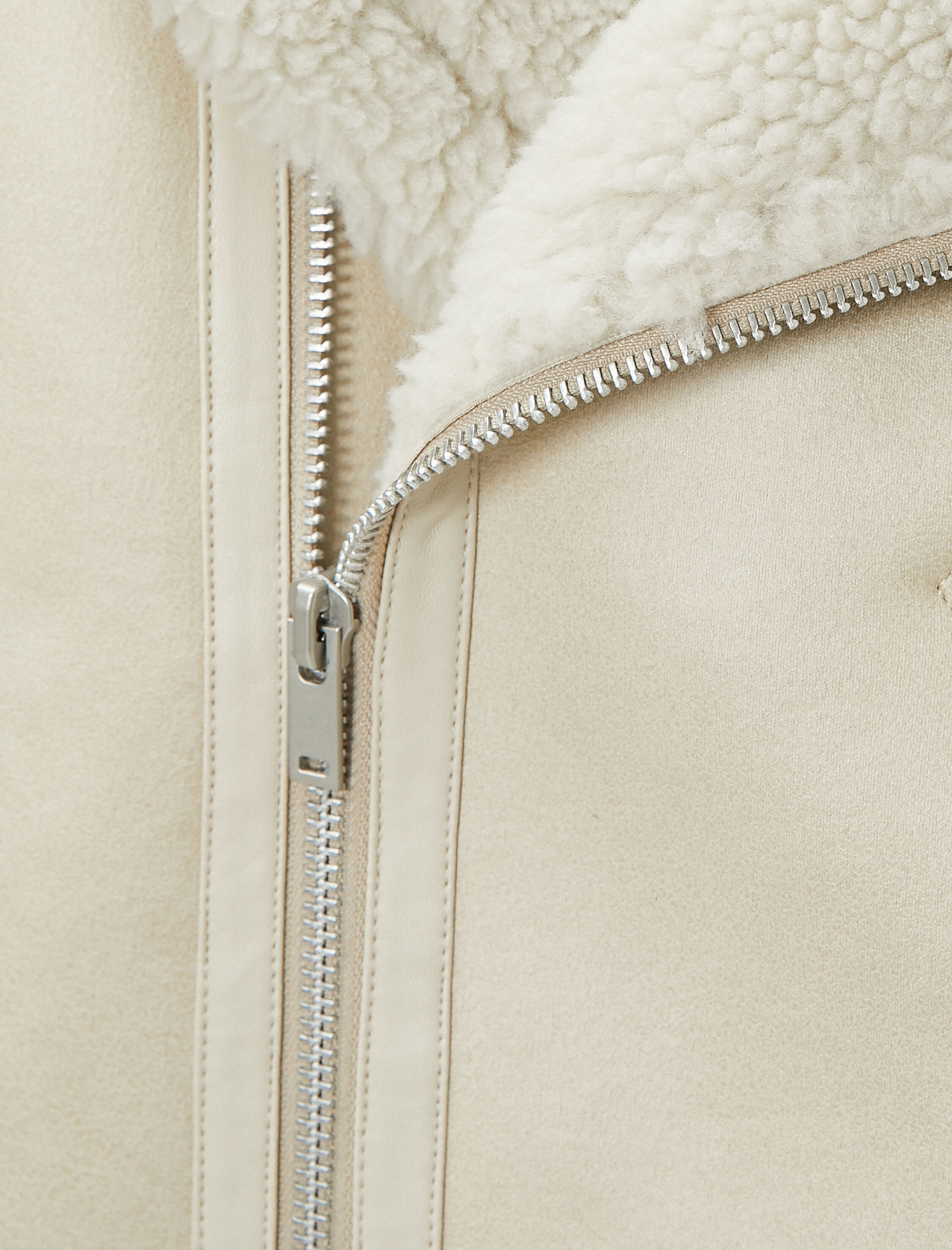   Süet Görünümlü Ceket İçi Peluş Fermuarlı Cep Detaylı