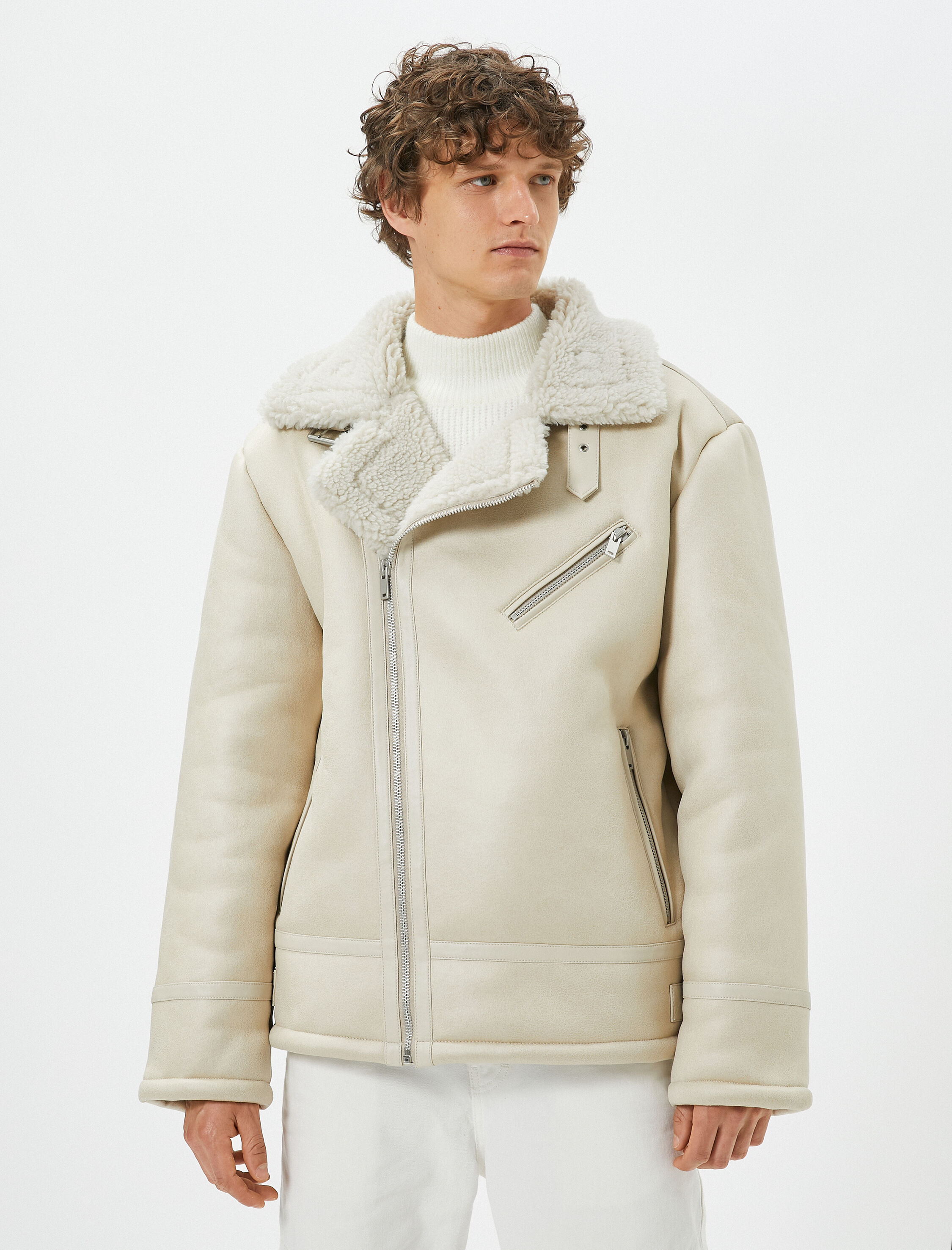   Süet Görünümlü Ceket İçi Peluş Fermuarlı Cep Detaylı