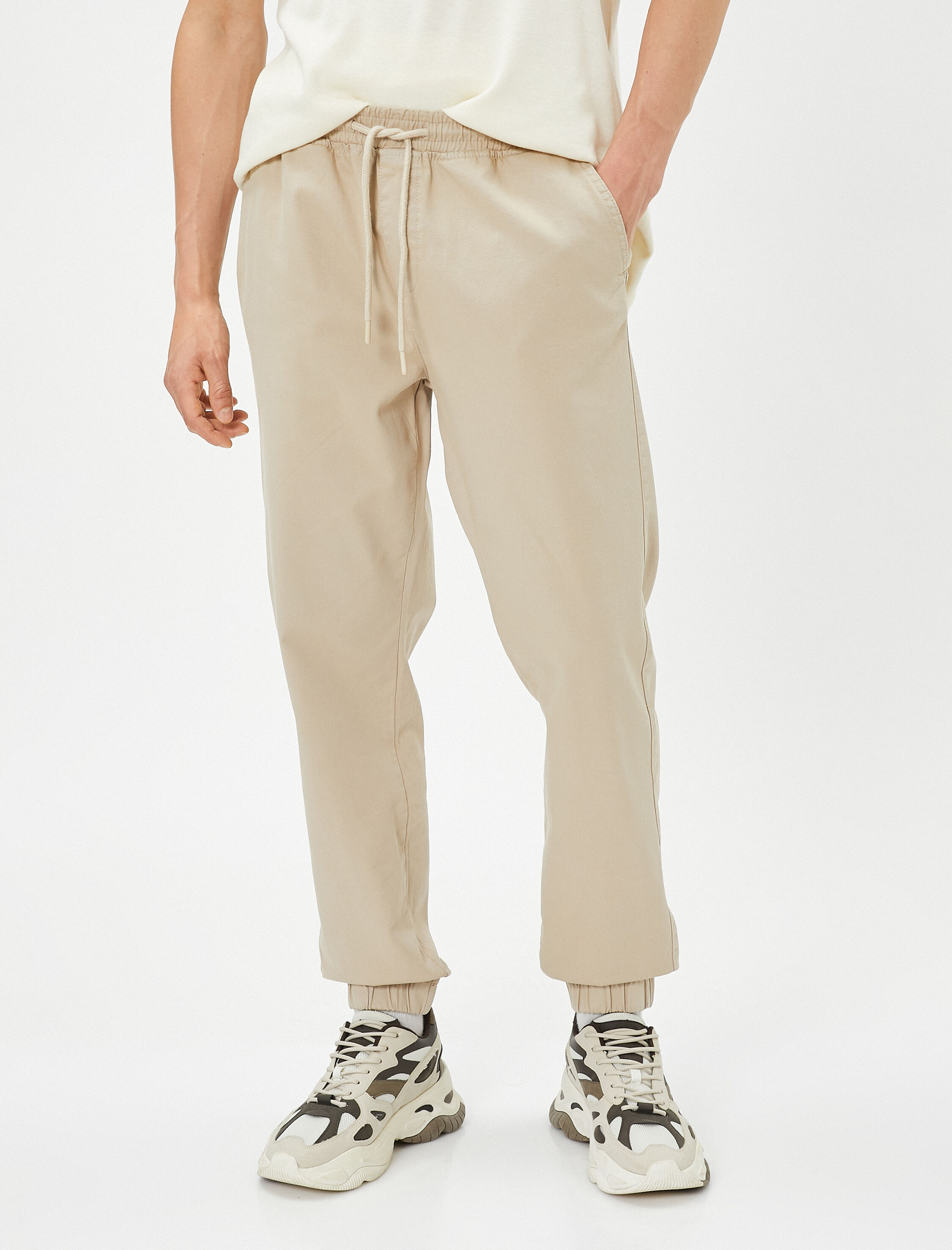   Kanvas Pantolon Jogger Beli Bağcıklı Cep Detaylı Pamuklu