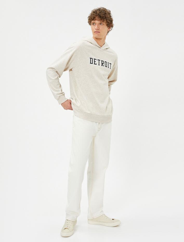  Oversize Hoodie Kolej İşlemeli Uzun Kollu