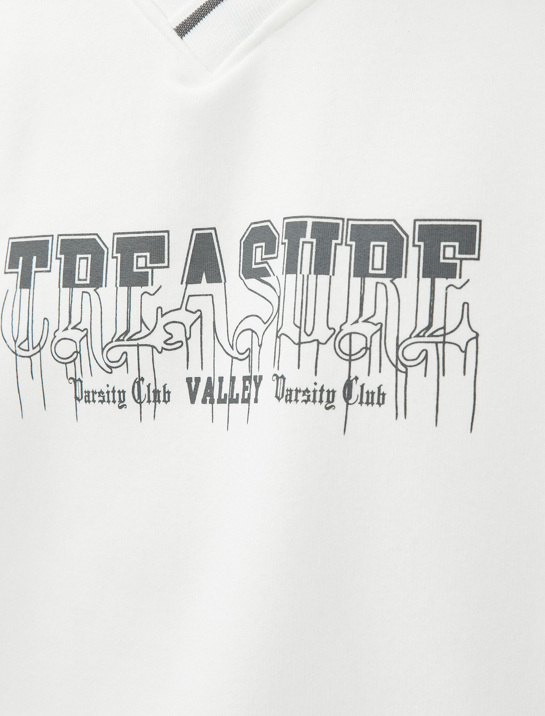   Oversize Sweatshirt Kolej Baskılı V Yaka Renk Bloklu Şardonlu