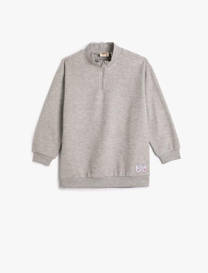 Erkek Çocuk Yarım Fermuarlı Basic Sweatshirt Dik Yaka Kaşkorse Yumuşak Dokulu