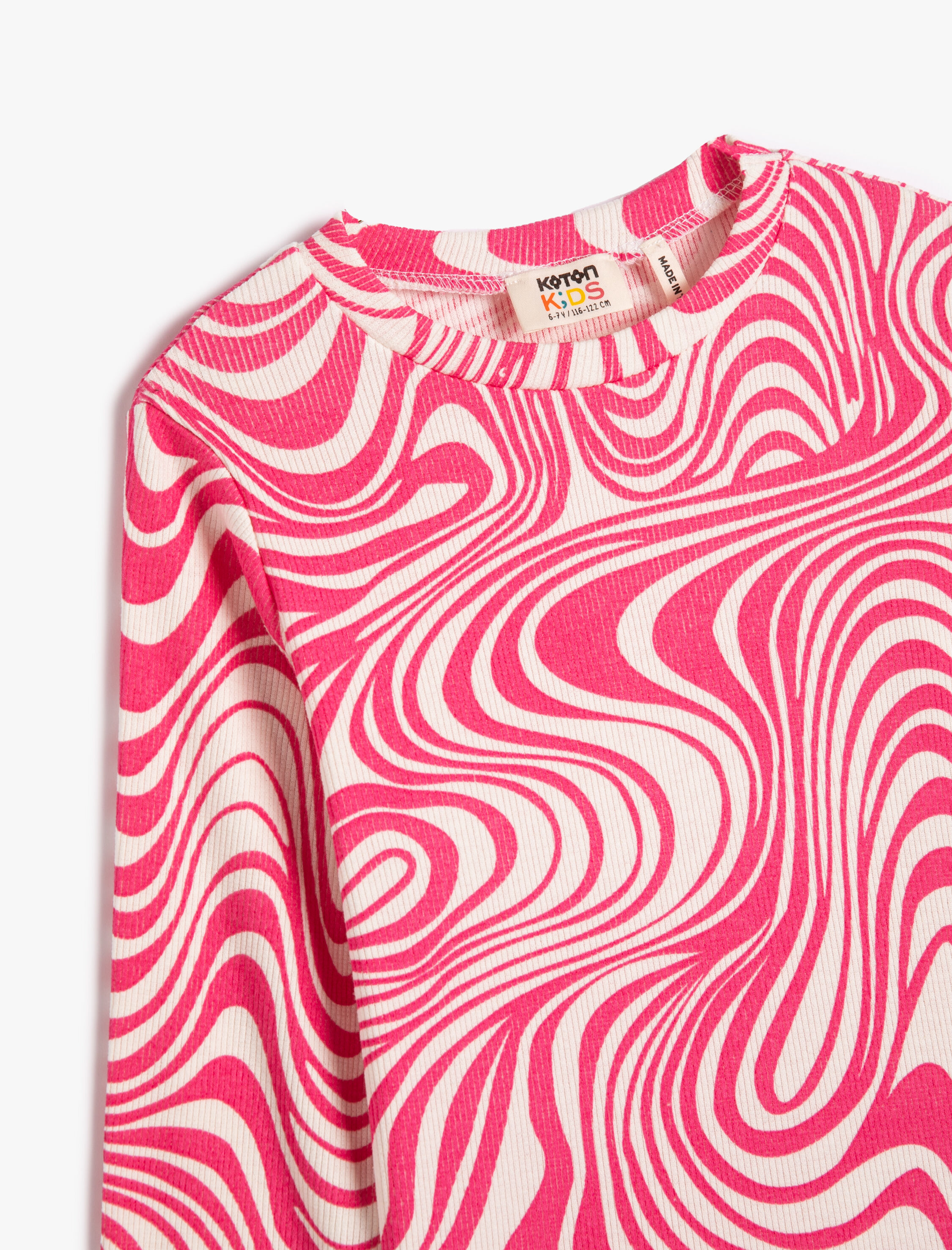  Kız Çocuk Tişört Uzun Kollu Bisiklet Yaka Soyut Desenli