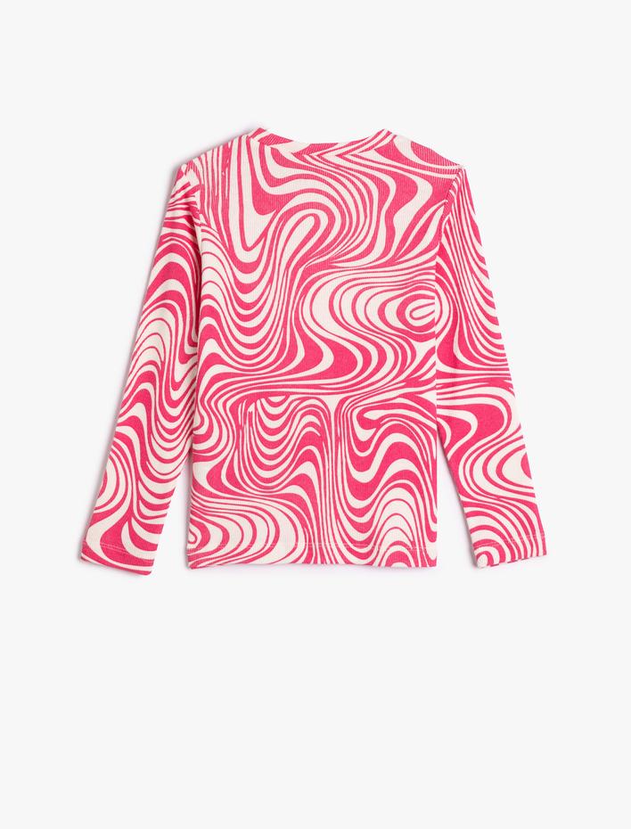 Kız Çocuk Tişört Uzun Kollu Bisiklet Yaka Soyut Desenli