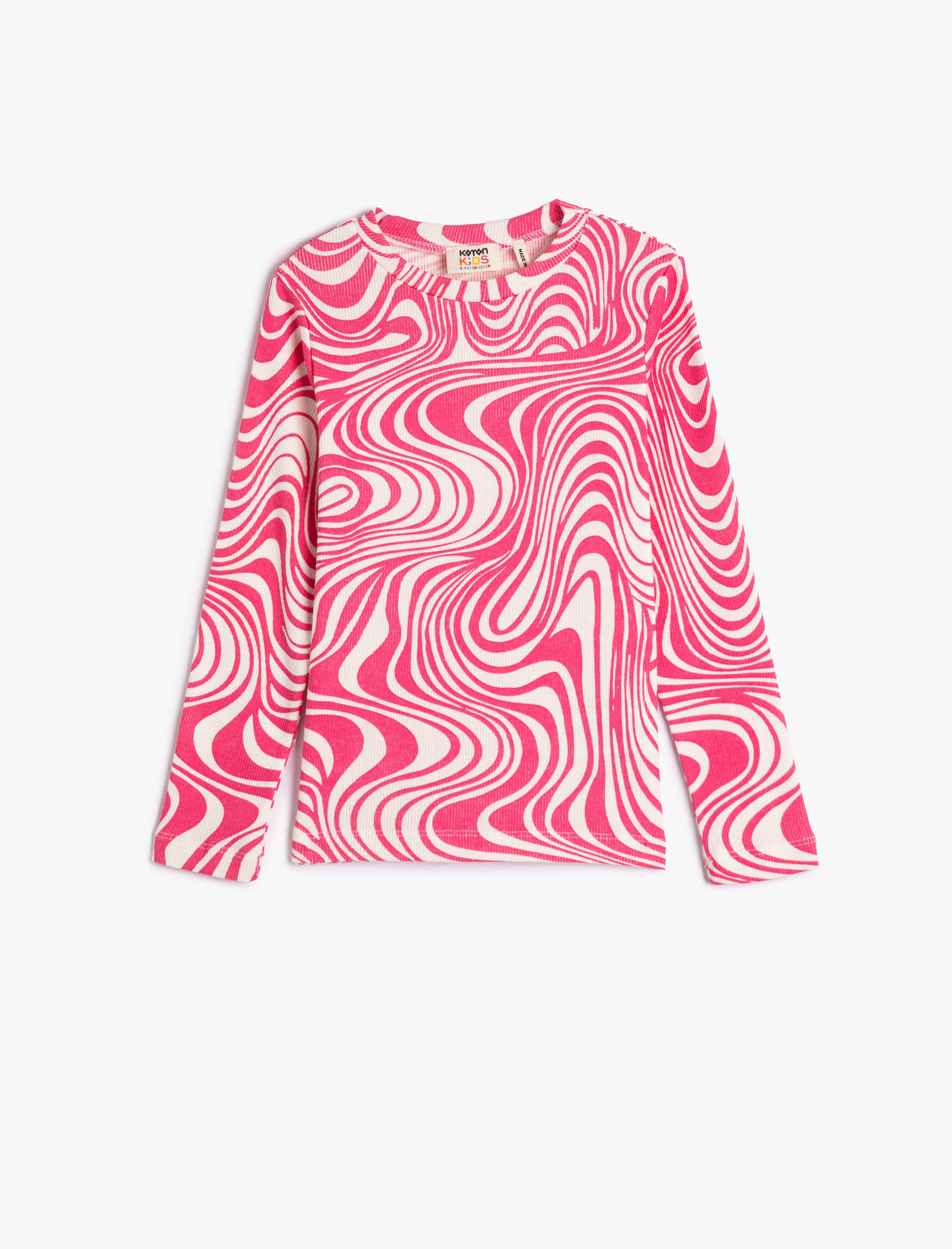  Kız Çocuk Tişört Uzun Kollu Bisiklet Yaka Soyut Desenli