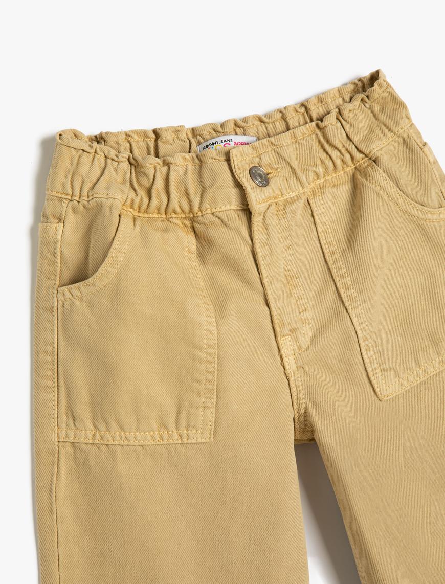 Kız Çocuk Kot Pantolon Bol Paça  Beli Lastikli Pamuklu - Wide Leg Jean