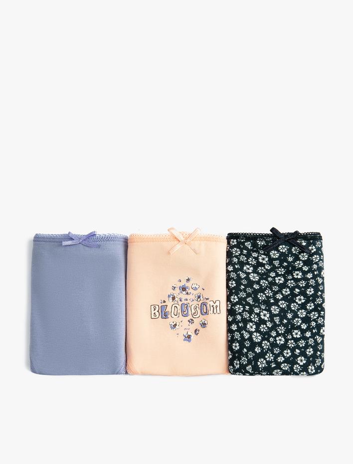  Pamuklu Külot Brief 3'lü Baskılı Fiyonk Detaylı