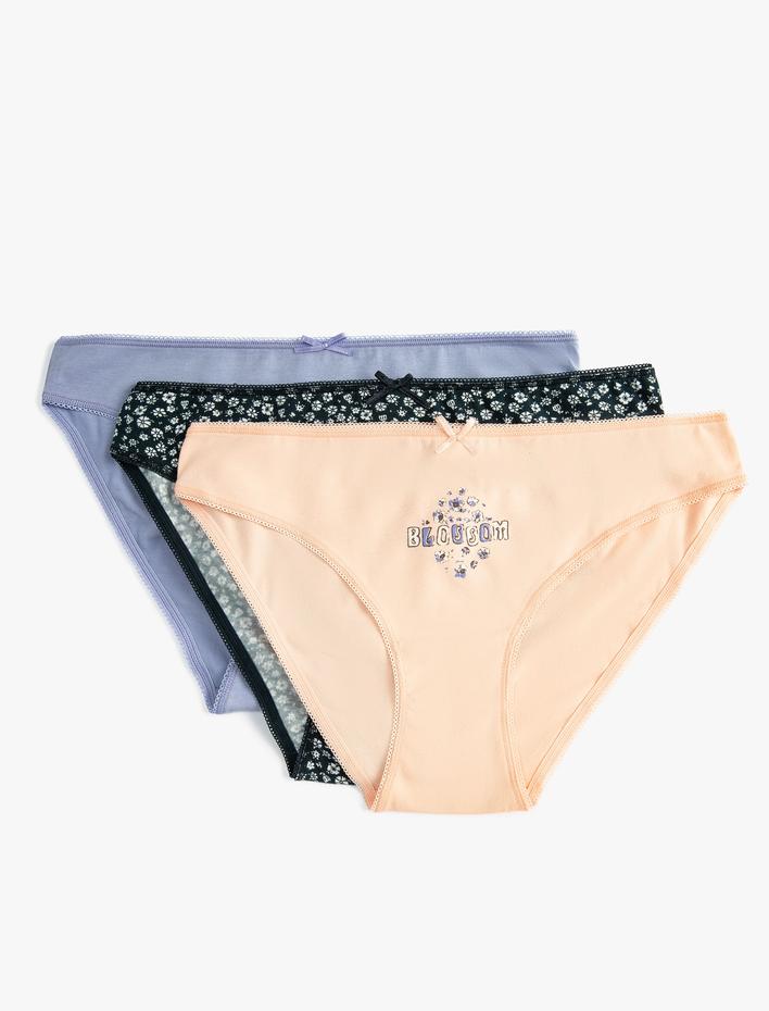  Pamuklu Külot Brief 3'lü Baskılı Fiyonk Detaylı