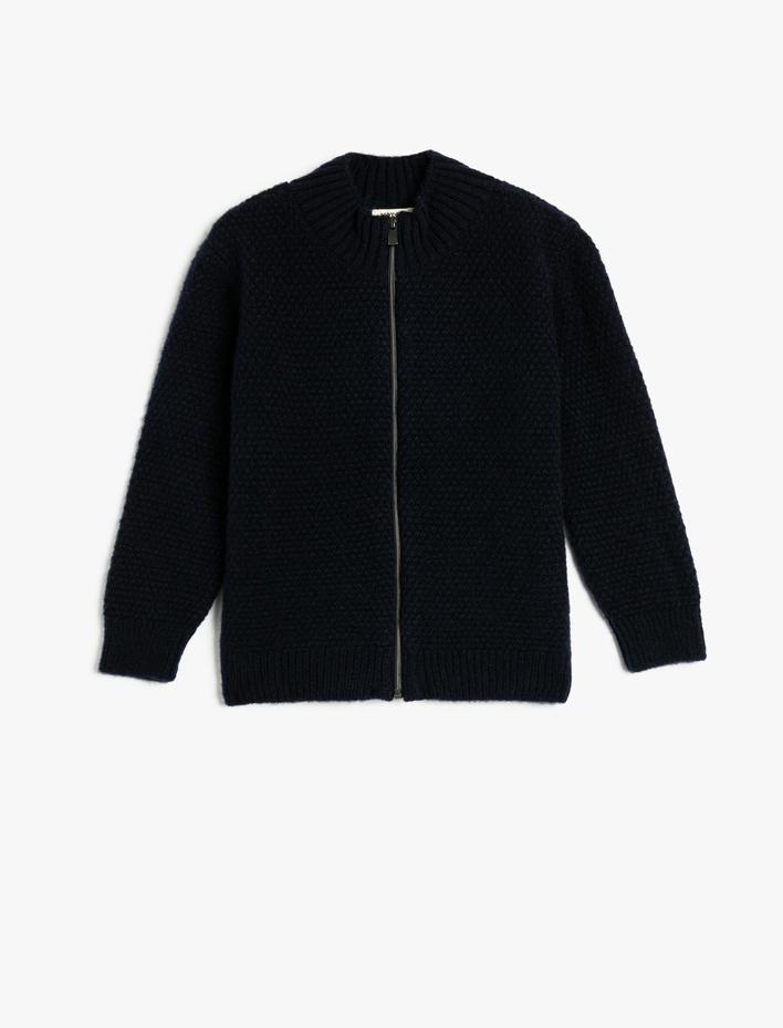 Erkek Çocuk Triko Hırka Fermuarlı Dik Yaka Uzun Kollu