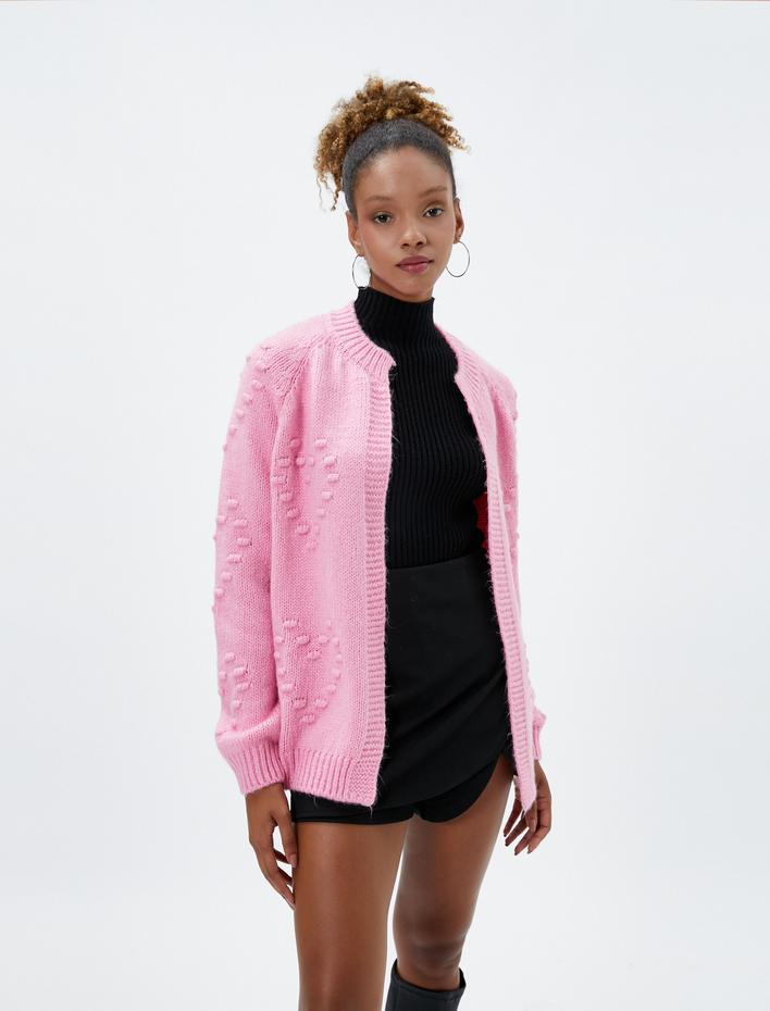  Örgü Hırka Yuvarlak Yaka Uzun Kollu