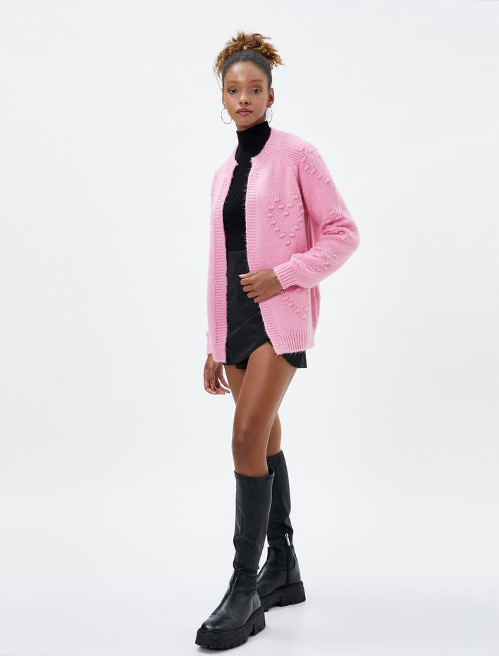  Örgü Hırka Yuvarlak Yaka Uzun Kollu