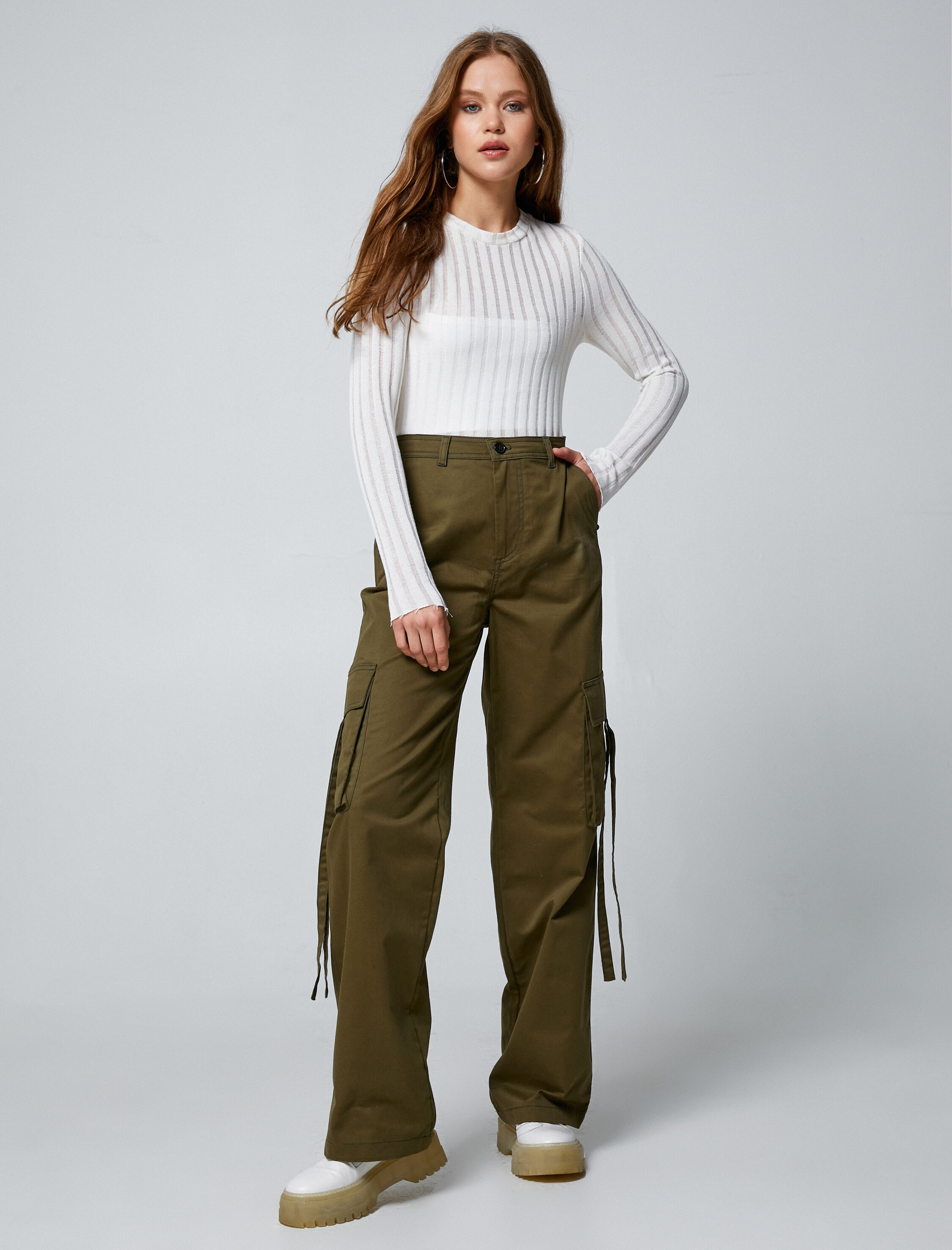   Kargo Pantolon Düz Paça Cep Detaylı Normal Bel