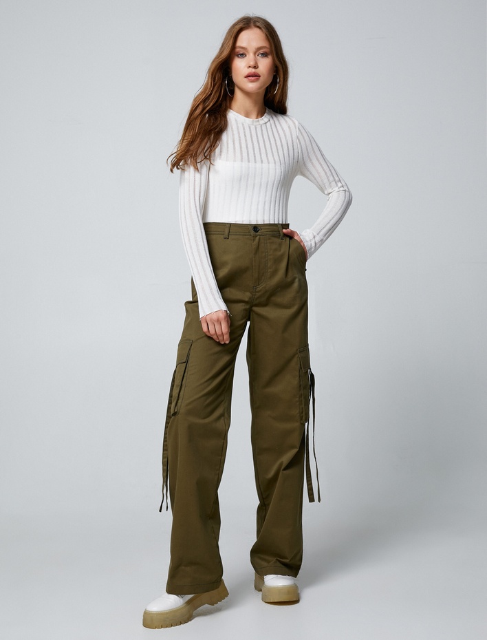  Kargo Pantolon Düz Paça Cep Detaylı Normal Bel