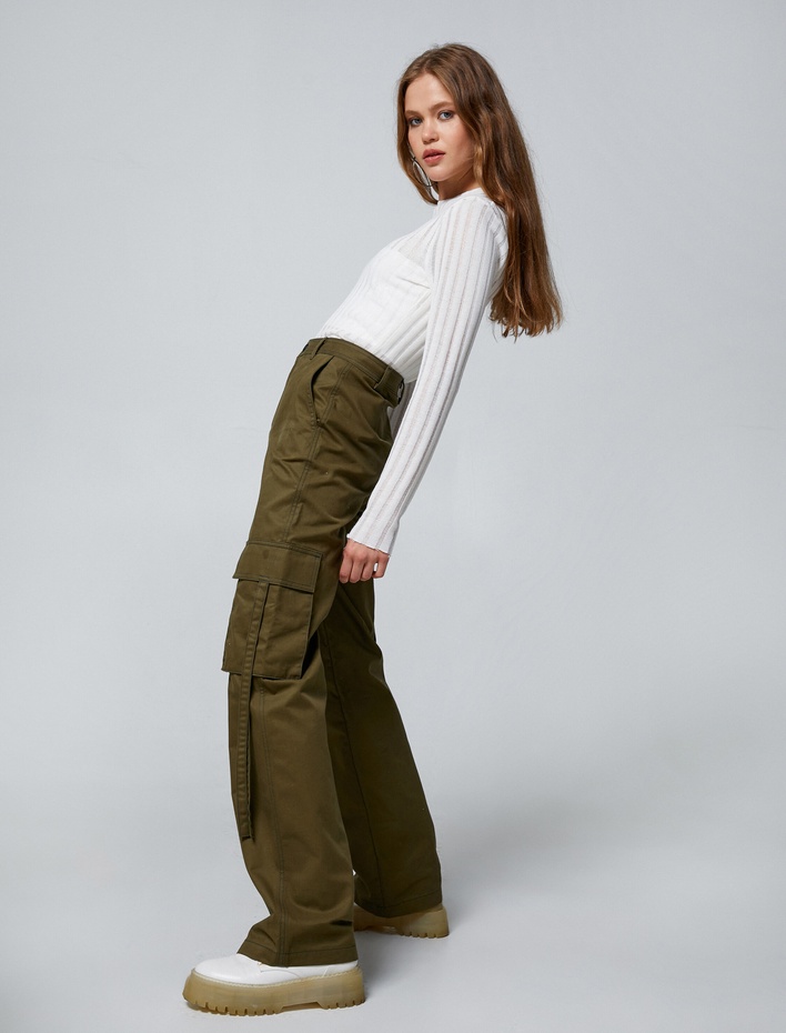  Kargo Pantolon Düz Paça Cep Detaylı Normal Bel