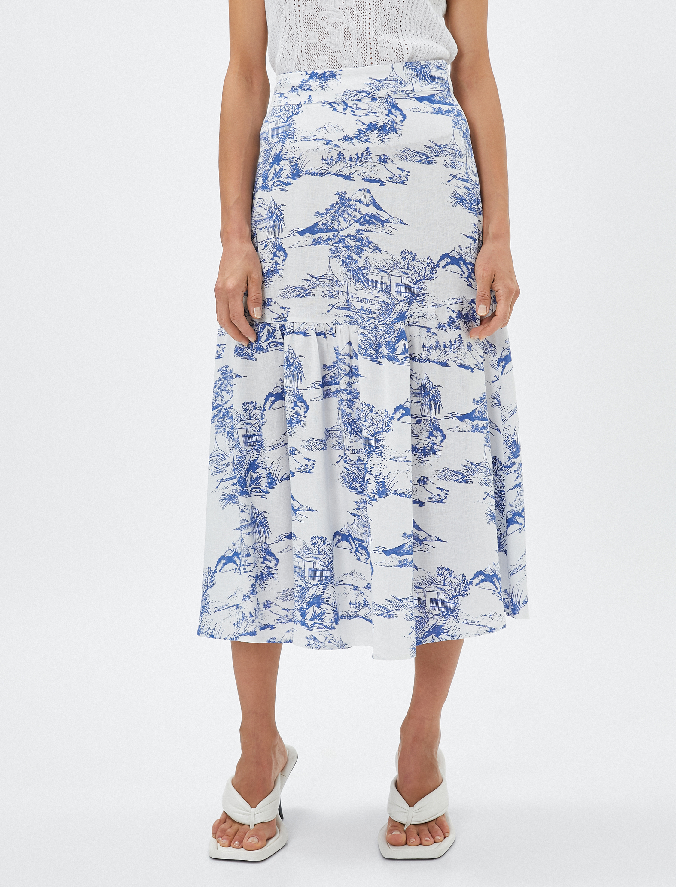   Melis Ağazat X Koton - Baskılı Katlı Midi Etek