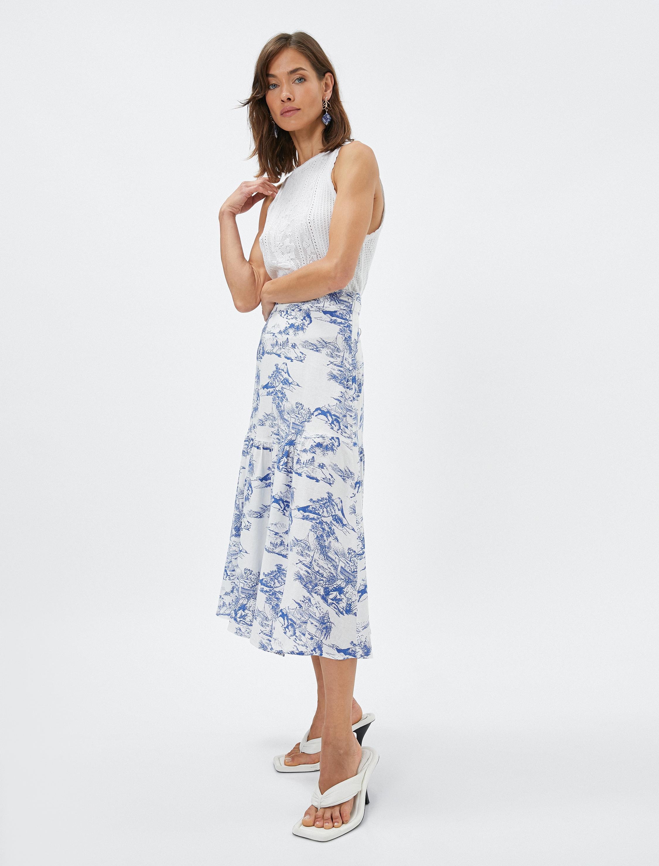   Melis Ağazat X Koton - Baskılı Katlı Midi Etek