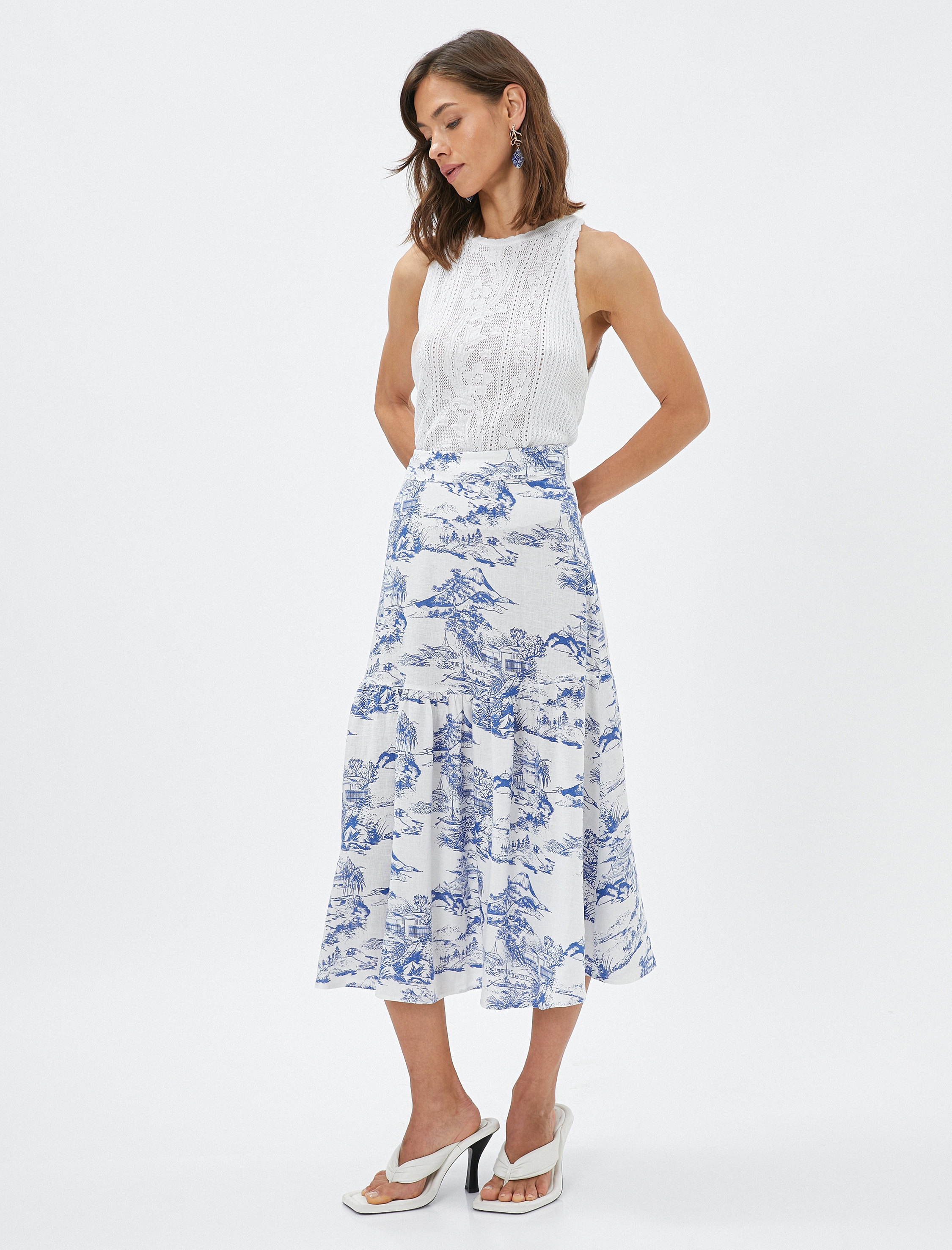   Melis Ağazat X Koton - Baskılı Katlı Midi Etek