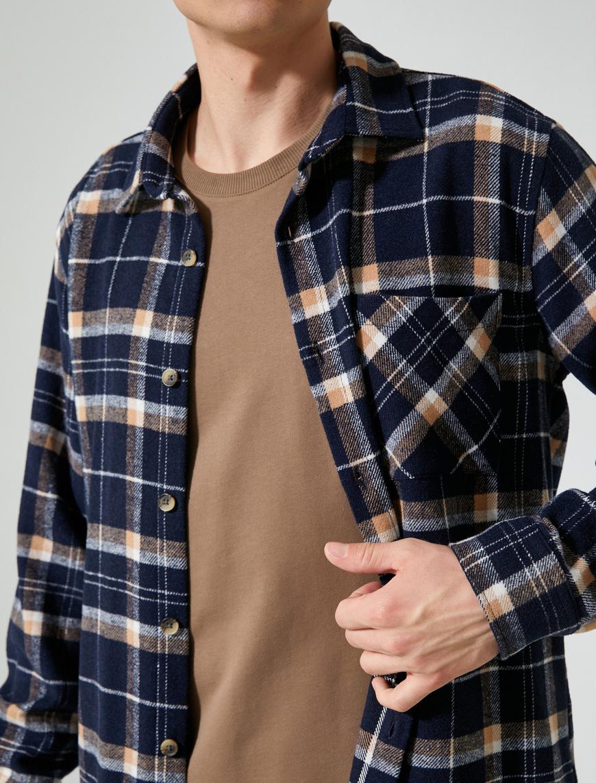   Oduncu Gömleği Aplike Cep Detaylı Klasik Yaka Uzun Kollu