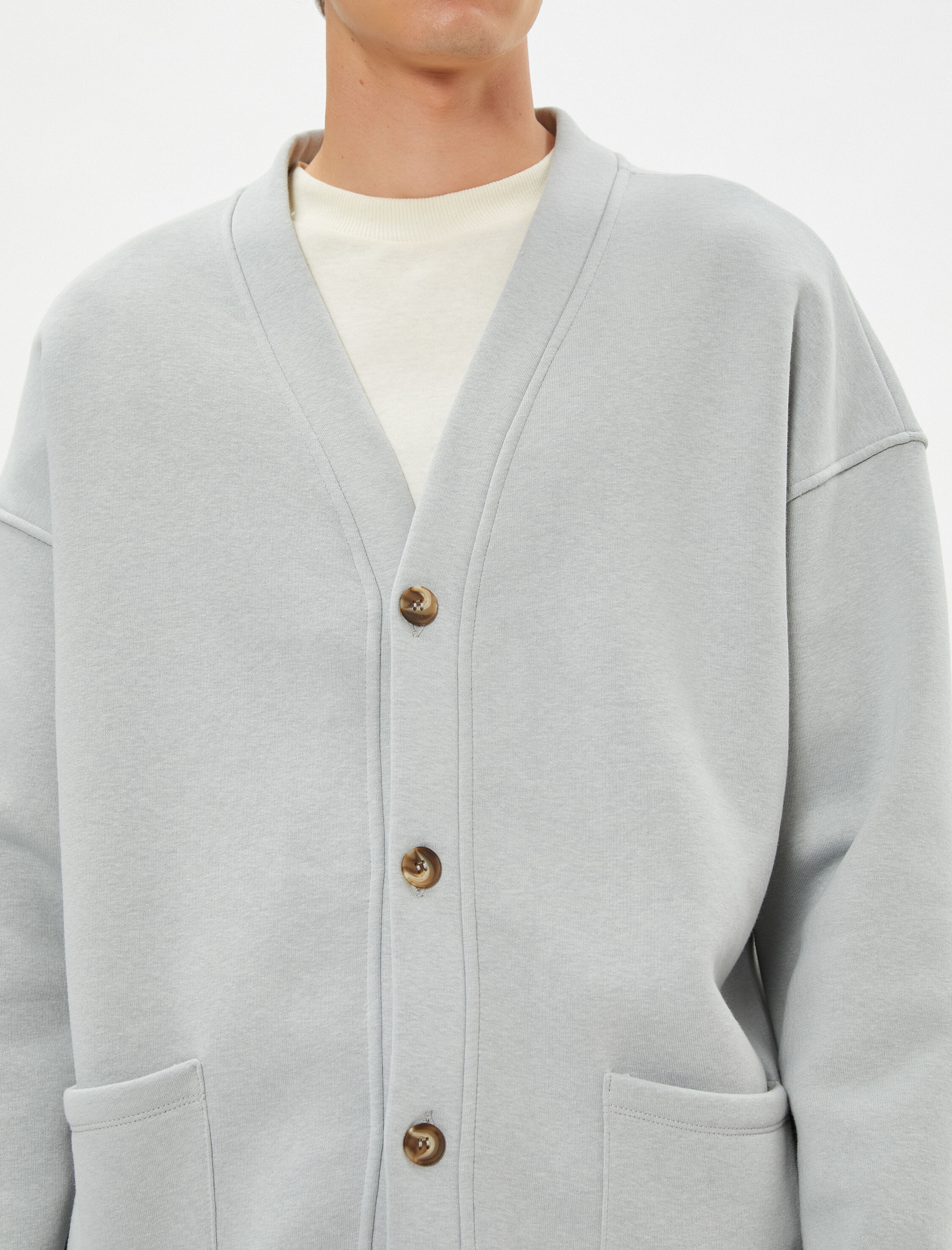 V Yaka Ceket Cep Detaylı Düğmeli Şardonlu