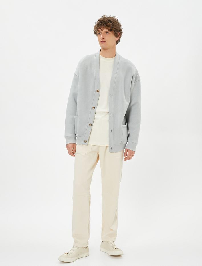  V Yaka Ceket Cep Detaylı Düğmeli Şardonlu