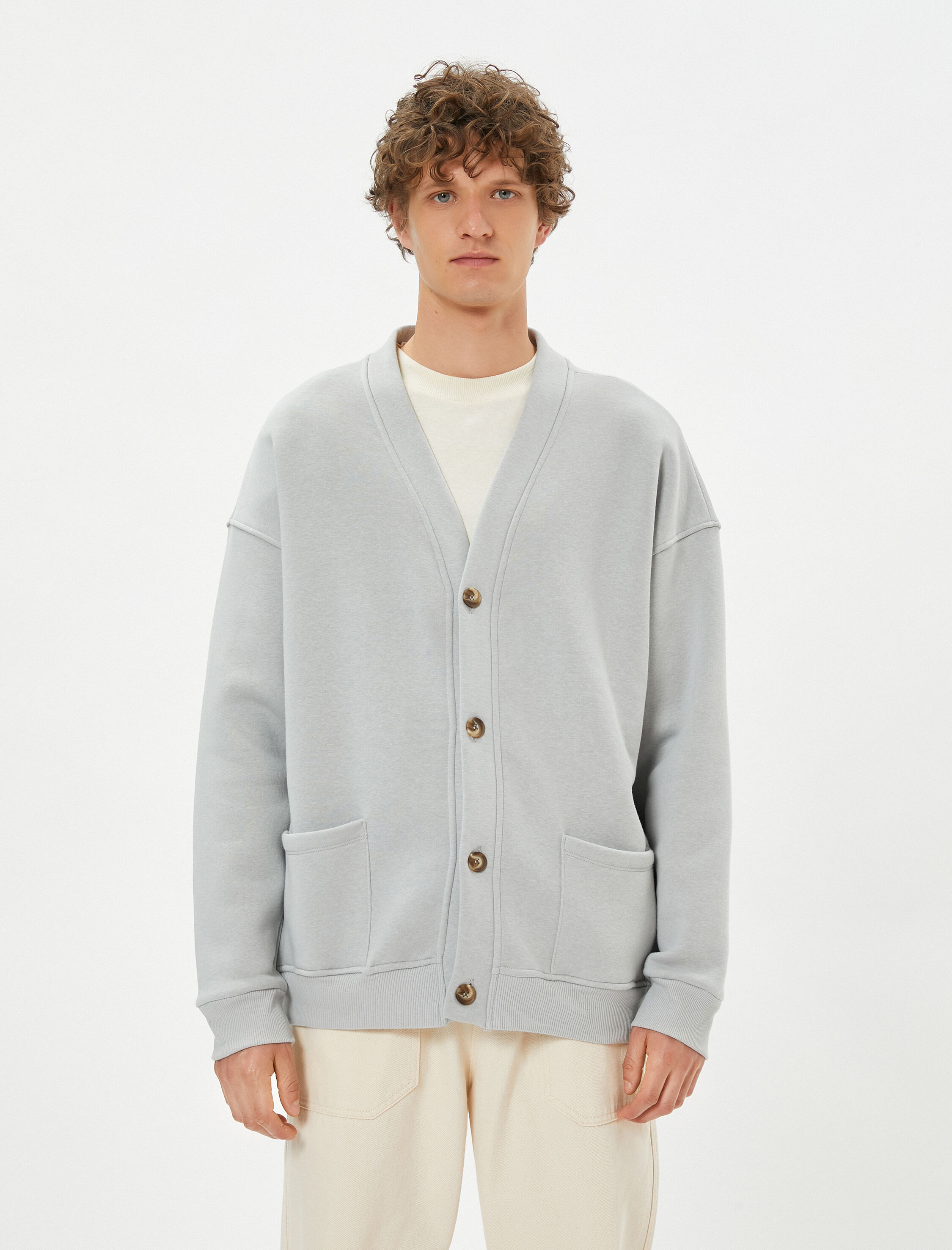 V Yaka Ceket Cep Detaylı Düğmeli Şardonlu