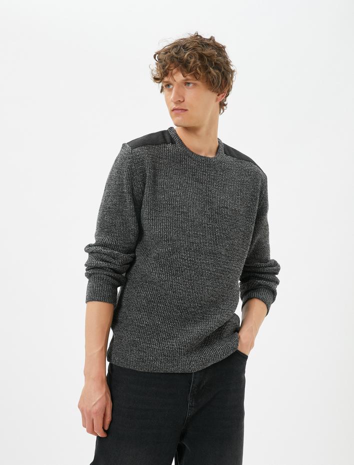  Kırçıllı Kazak Slim Fit Dokulu Bisiklet Yaka Omuz Detaylı