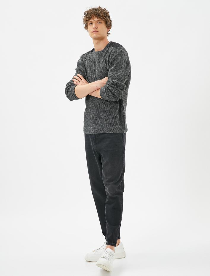  Kırçıllı Kazak Slim Fit Dokulu Bisiklet Yaka Omuz Detaylı