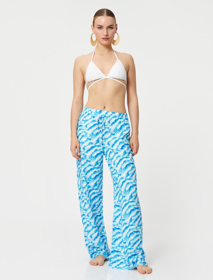  Koton X Şahika Ercümen - Keten Karışımlı Bol Paça Pantolon Cepli Soyut Desenli