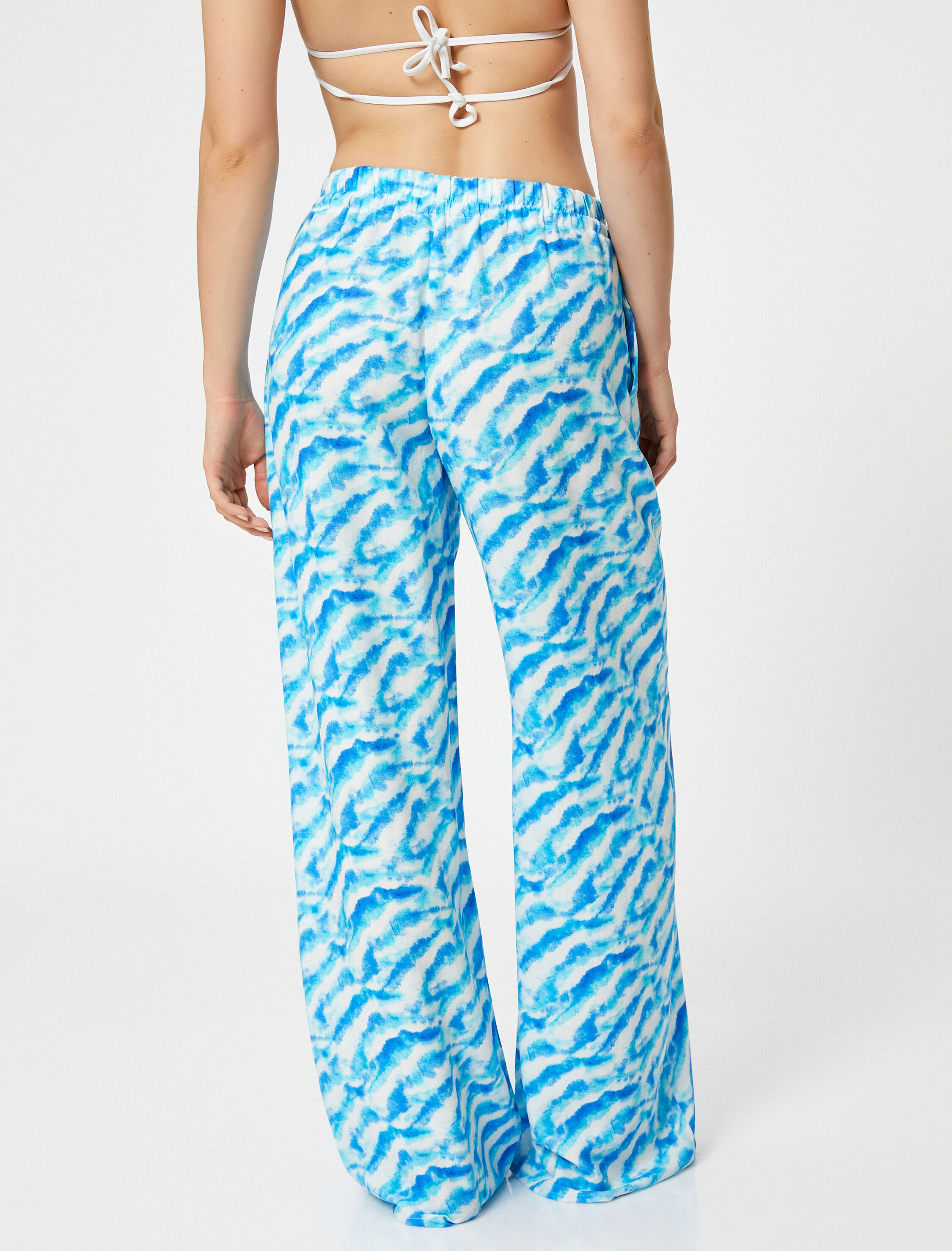   Koton X Şahika Ercümen - Keten Karışımlı Bol Paça Pantolon Cepli Soyut Desenli