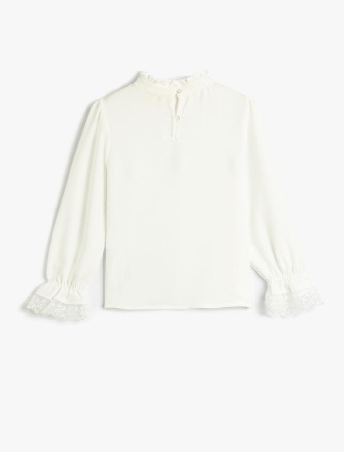 Kız Çocuk Bluz Uzun Kollu Dik Yaka Dantel Detaylı Viskon