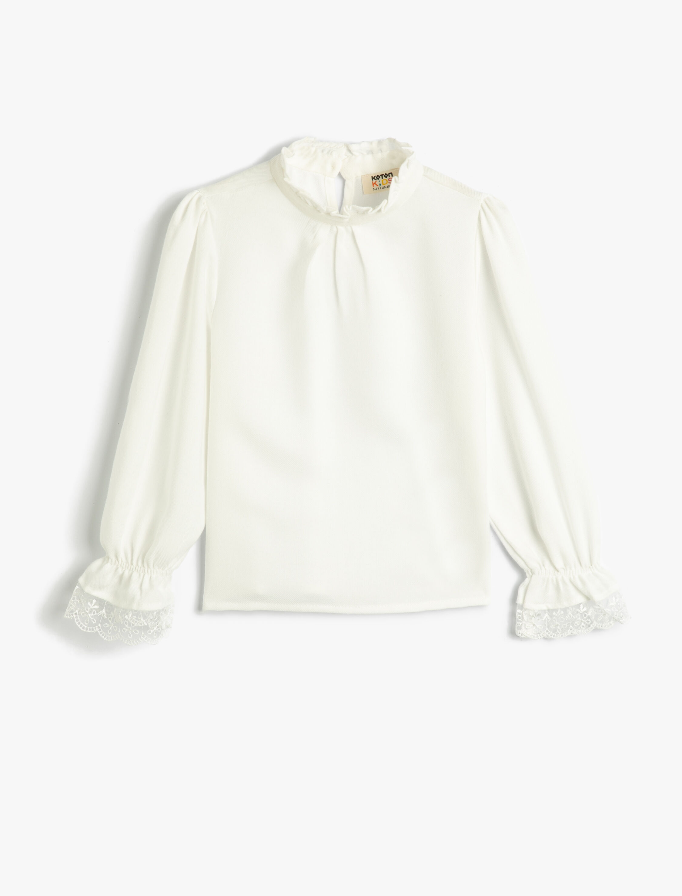  Kız Çocuk Bluz Uzun Kollu Dik Yaka Dantel Detaylı Viskon