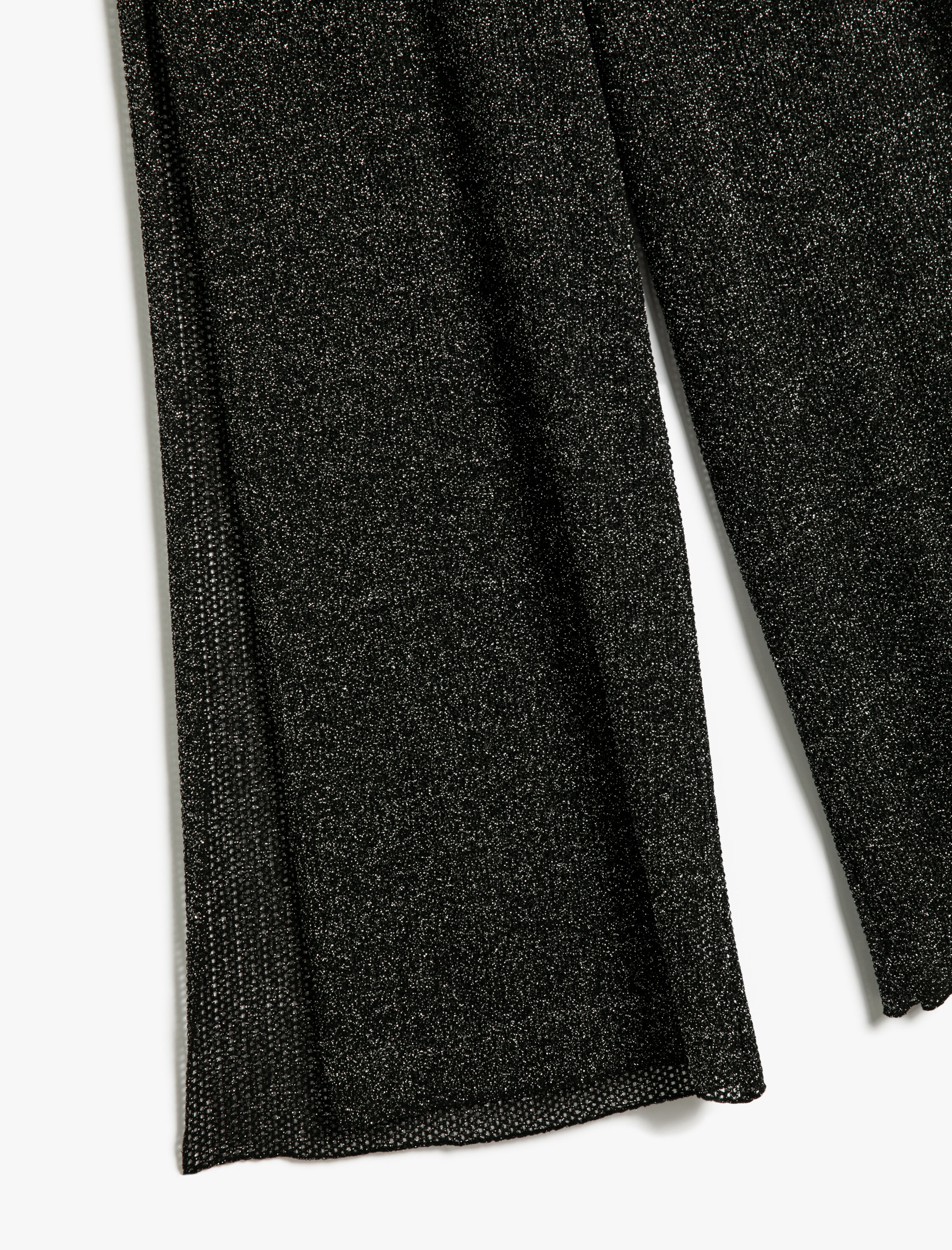   Simli Bol Paça Pantolon Yırtmaç Detaylı