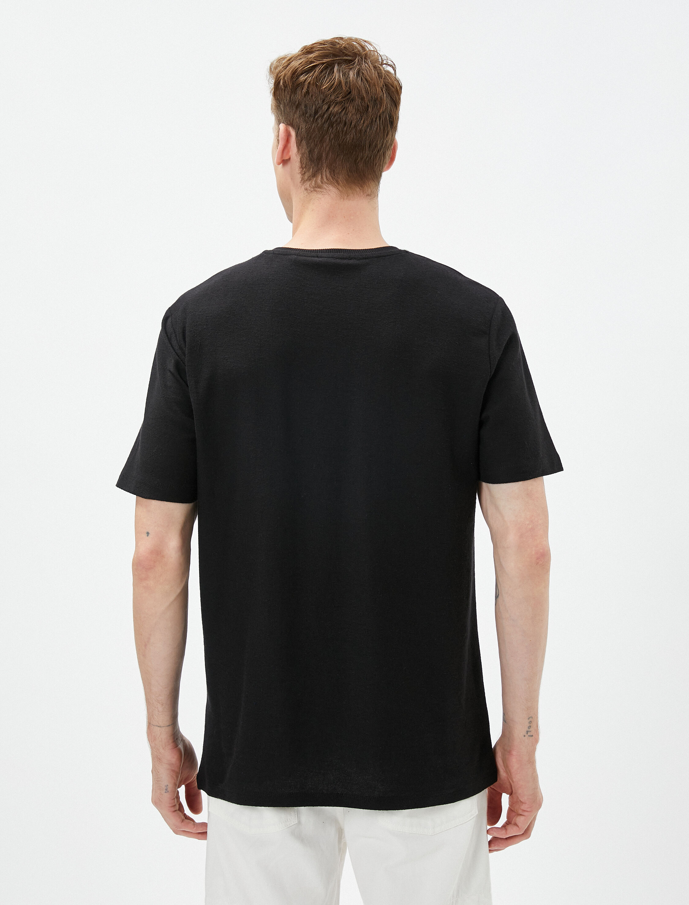   Basic Tişört Cep Detaylı Bisiklet Yaka Kısa Kollu Pamuklu