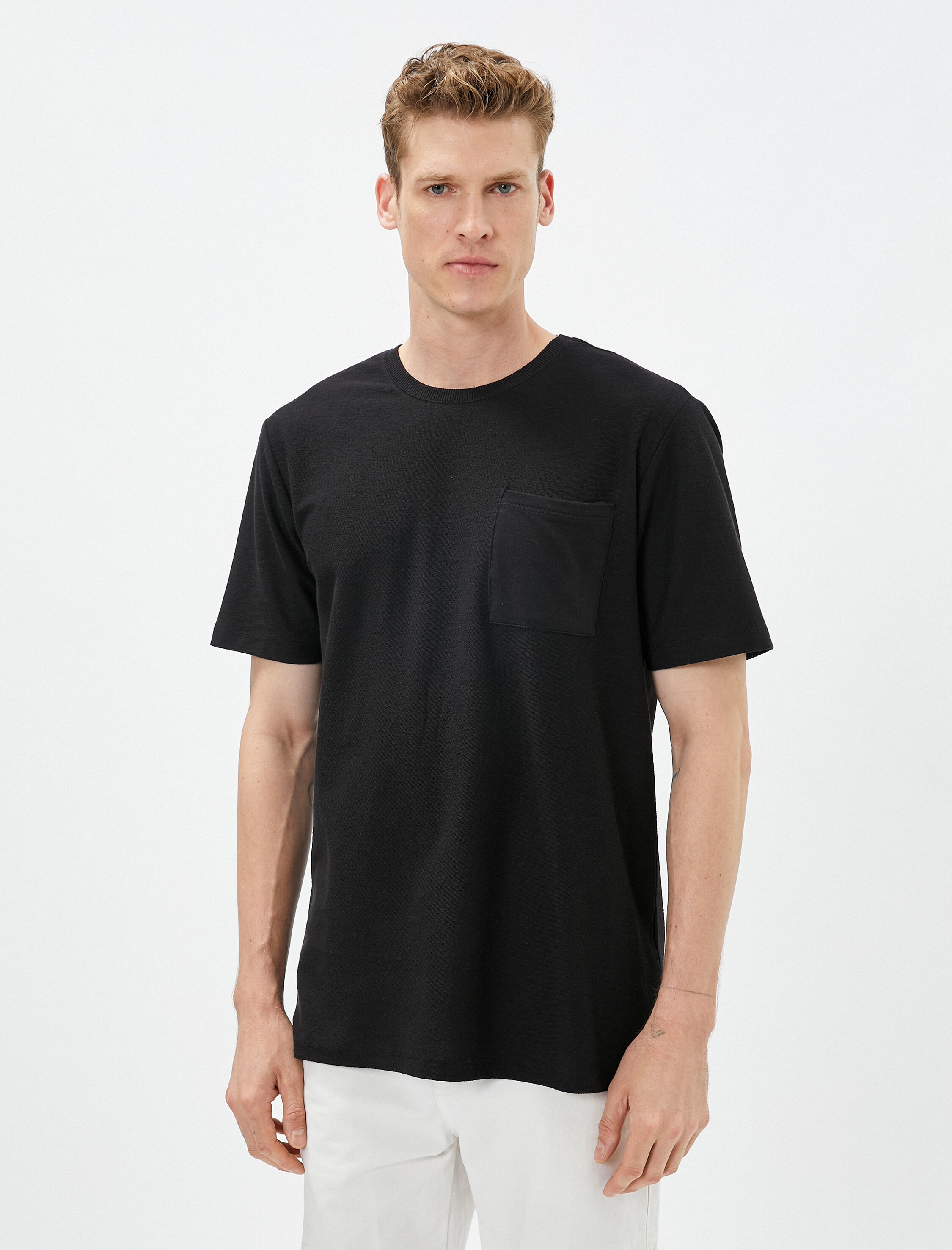   Basic Tişört Cep Detaylı Bisiklet Yaka Kısa Kollu Pamuklu